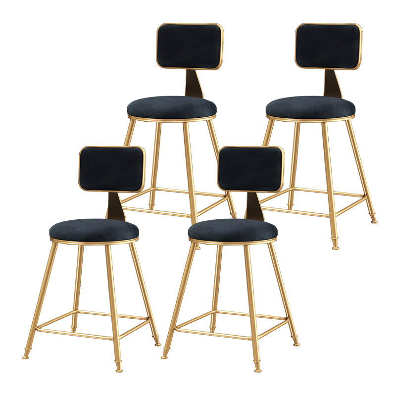 Nordic Style Backrest Counter Stool Iron Cafe Bar Stool with Cushion and Pedal Black 4 Piece Set Short Stool(18"H) Clearhalo 'Bar Furniture' 'Bar Stools' 'bar_stools' 'furn' 'furn_bar_stools' 'Furniture' 'furniture_bar_stools' 'Kitchen & Dining Furniture' 4889383