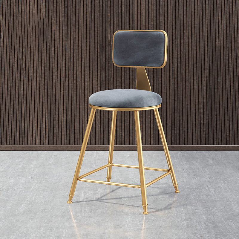 Nordic Style Backrest Counter Stool Iron Cafe Bar Stool with Cushion and Pedal Gray 1 Piece Short Stool(18"H) Clearhalo 'Bar Furniture' 'Bar Stools' 'bar_stools' 'furn' 'furn_bar_stools' 'Furniture' 'furniture_bar_stools' 'Kitchen & Dining Furniture' 4889385