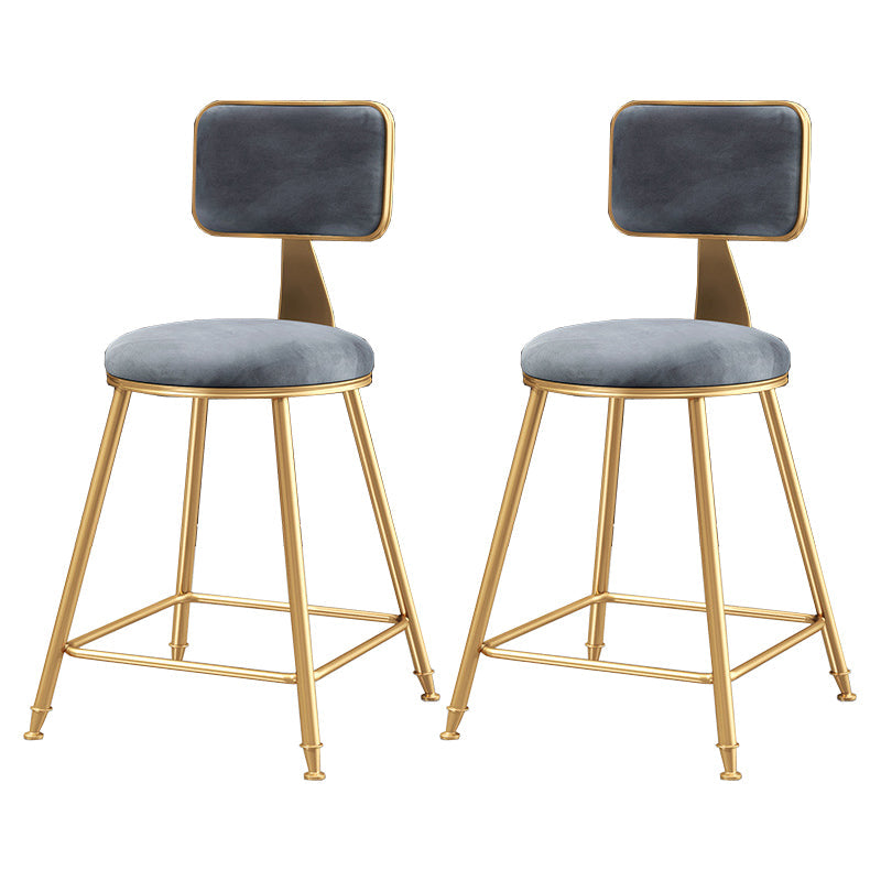 Nordic Style Backrest Counter Stool Iron Cafe Bar Stool with Cushion and Pedal Gray 2 Piece Set Short Stool(18"H) Clearhalo 'Bar Furniture' 'Bar Stools' 'bar_stools' 'furn' 'furn_bar_stools' 'Furniture' 'furniture_bar_stools' 'Kitchen & Dining Furniture' 4889387