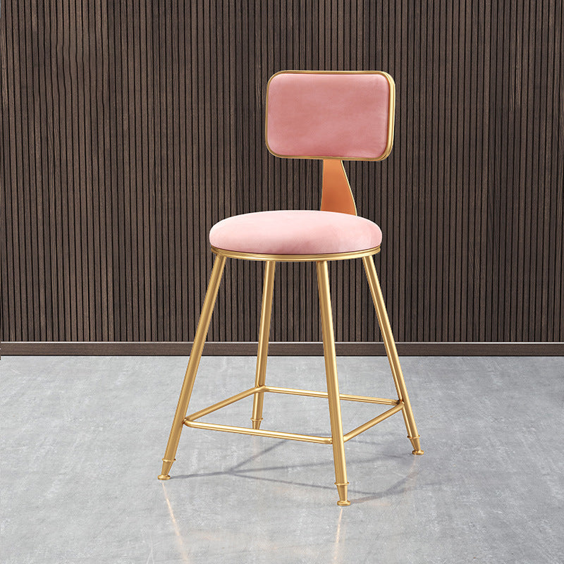 Nordic Style Backrest Counter Stool Iron Cafe Bar Stool with Cushion and Pedal Pink 1 Piece Short Stool(18"H) Clearhalo 'Bar Furniture' 'Bar Stools' 'bar_stools' 'furn' 'furn_bar_stools' 'Furniture' 'furniture_bar_stools' 'Kitchen & Dining Furniture' 4889395