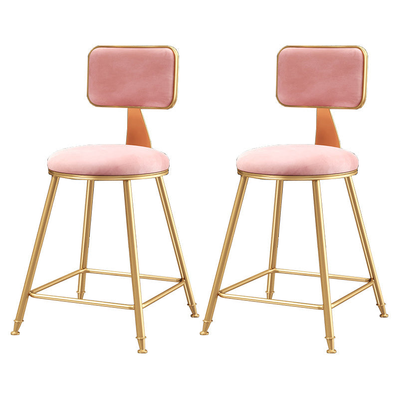 Nordic Style Backrest Counter Stool Iron Cafe Bar Stool with Cushion and Pedal Pink 2 Piece Set Short Stool(18"H) Clearhalo 'Bar Furniture' 'Bar Stools' 'bar_stools' 'furn' 'furn_bar_stools' 'Furniture' 'furniture_bar_stools' 'Kitchen & Dining Furniture' 4889396