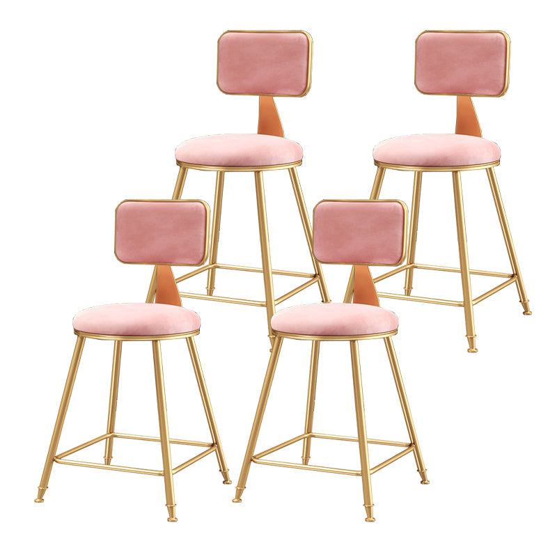 Nordic Style Backrest Counter Stool Iron Cafe Bar Stool with Cushion and Pedal Pink 4 Piece Set Short Stool(18"H) Clearhalo 'Bar Furniture' 'Bar Stools' 'bar_stools' 'furn' 'furn_bar_stools' 'Furniture' 'furniture_bar_stools' 'Kitchen & Dining Furniture' 4889397