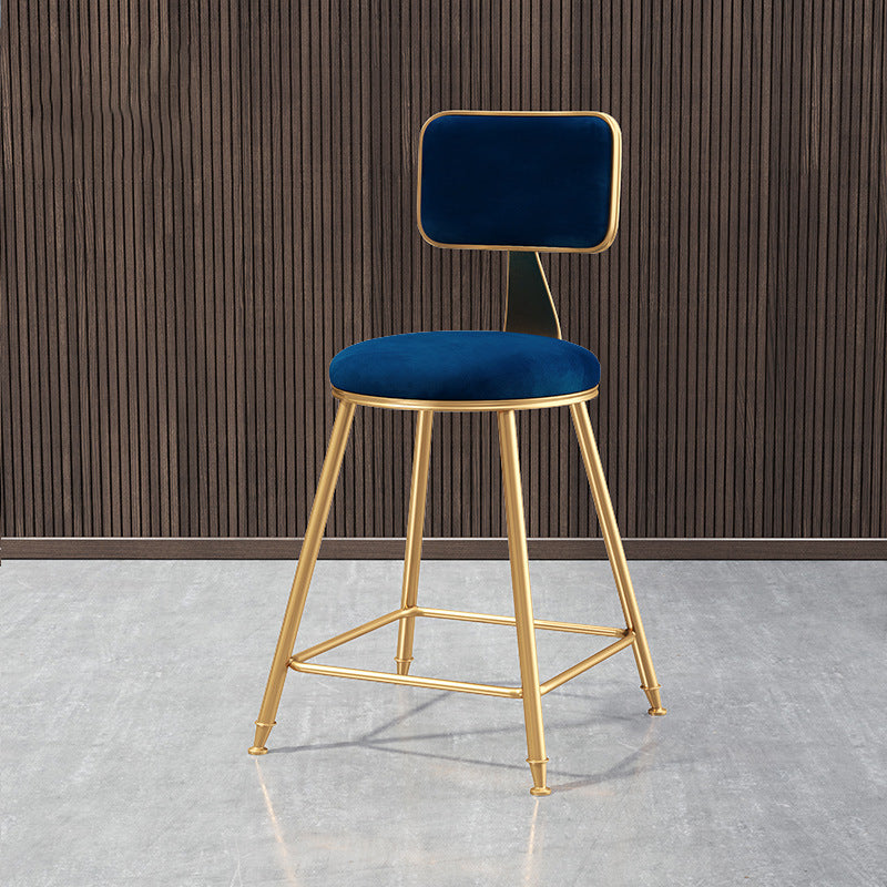 Nordic Style Backrest Counter Stool Iron Cafe Bar Stool with Cushion and Pedal Blue 1 Piece Short Stool(18"H) Clearhalo 'Bar Furniture' 'Bar Stools' 'bar_stools' 'furn' 'furn_bar_stools' 'Furniture' 'furniture_bar_stools' 'Kitchen & Dining Furniture' 4889398