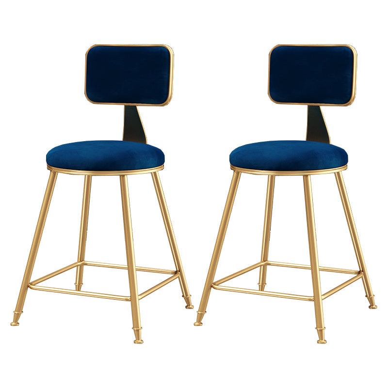 Nordic Style Backrest Counter Stool Iron Cafe Bar Stool with Cushion and Pedal Blue 2 Piece Set Short Stool(18"H) Clearhalo 'Bar Furniture' 'Bar Stools' 'bar_stools' 'furn' 'furn_bar_stools' 'Furniture' 'furniture_bar_stools' 'Kitchen & Dining Furniture' 4889399