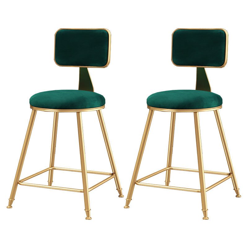 Nordic Style Backrest Counter Stool Iron Cafe Bar Stool with Cushion and Pedal Green 2 Piece Set Short Stool(18"H) Clearhalo 'Bar Furniture' 'Bar Stools' 'bar_stools' 'furn' 'furn_bar_stools' 'Furniture' 'furniture_bar_stools' 'Kitchen & Dining Furniture' 4889402