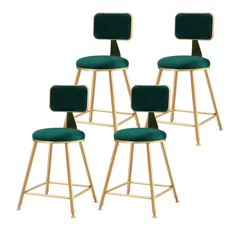 Nordic Style Backrest Counter Stool Iron Cafe Bar Stool with Cushion and Pedal Green 4 Piece Set Short Stool(18"H) Clearhalo 'Bar Furniture' 'Bar Stools' 'bar_stools' 'furn' 'furn_bar_stools' 'Furniture' 'furniture_bar_stools' 'Kitchen & Dining Furniture' 4889403