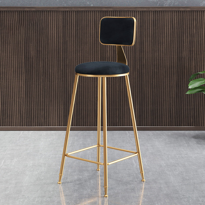 Nordic Style Backrest Counter Stool Iron Cafe Bar Stool with Cushion and Pedal Black 1 Piece Clearhalo 'Bar Furniture' 'Bar Stools' 'bar_stools' 'furn' 'furn_bar_stools' 'Furniture' 'furniture_bar_stools' 'Kitchen & Dining Furniture' 4889404