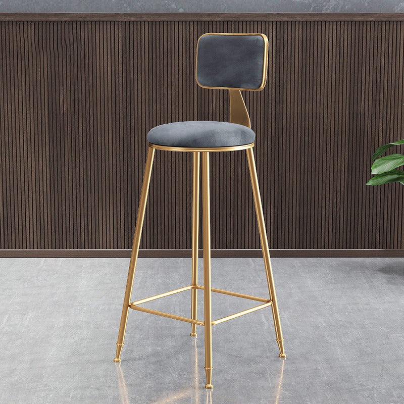 Nordic Style Backrest Counter Stool Iron Cafe Bar Stool with Cushion and Pedal Gray 1 Piece Clearhalo 'Bar Furniture' 'Bar Stools' 'bar_stools' 'furn' 'furn_bar_stools' 'Furniture' 'furniture_bar_stools' 'Kitchen & Dining Furniture' 4889407