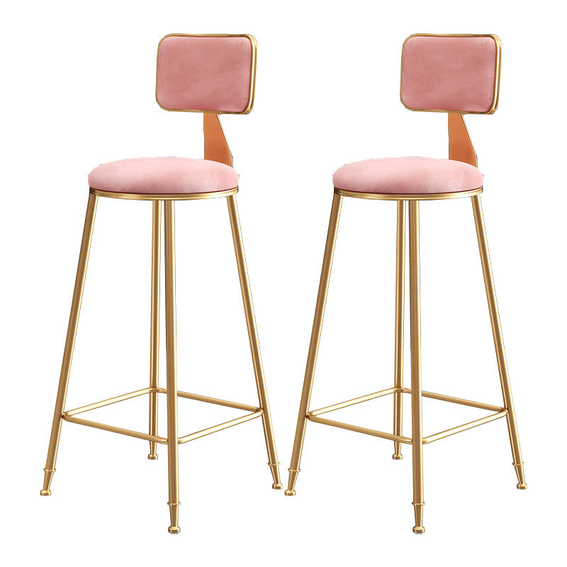 Nordic Style Backrest Counter Stool Iron Cafe Bar Stool with Cushion and Pedal Pink 2 Piece Set Clearhalo 'Bar Furniture' 'Bar Stools' 'bar_stools' 'furn' 'furn_bar_stools' 'Furniture' 'furniture_bar_stools' 'Kitchen & Dining Furniture' 4889414