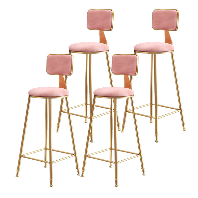 Nordic Style Backrest Counter Stool Iron Cafe Bar Stool with Cushion and Pedal Pink 4 Piece Set Clearhalo 'Bar Furniture' 'Bar Stools' 'bar_stools' 'furn' 'furn_bar_stools' 'Furniture' 'furniture_bar_stools' 'Kitchen & Dining Furniture' 4889415