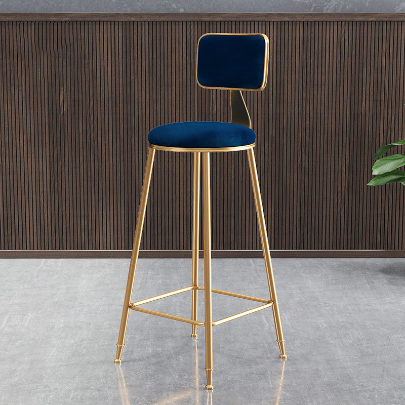 Nordic Style Backrest Counter Stool Iron Cafe Bar Stool with Cushion and Pedal Blue 1 Piece Clearhalo 'Bar Furniture' 'Bar Stools' 'bar_stools' 'furn' 'furn_bar_stools' 'Furniture' 'furniture_bar_stools' 'Kitchen & Dining Furniture' 4889416
