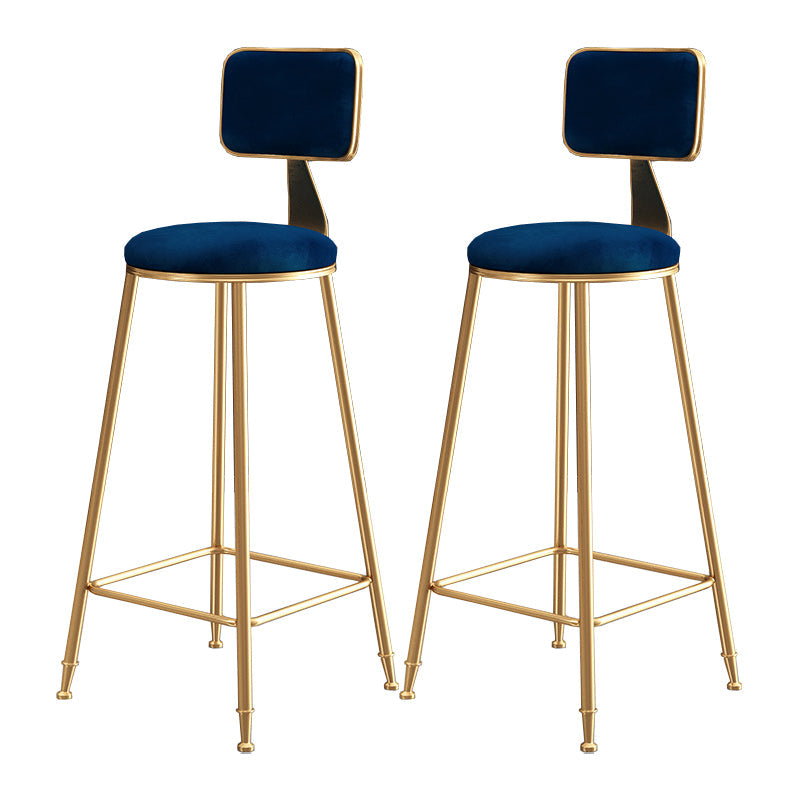 Nordic Style Backrest Counter Stool Iron Cafe Bar Stool with Cushion and Pedal Blue 2 Piece Set Clearhalo 'Bar Furniture' 'Bar Stools' 'bar_stools' 'furn' 'furn_bar_stools' 'Furniture' 'furniture_bar_stools' 'Kitchen & Dining Furniture' 4889417