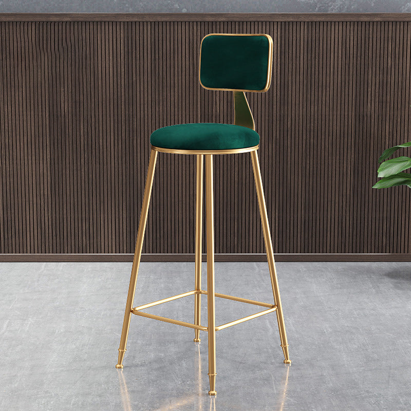 Nordic Style Backrest Counter Stool Iron Cafe Bar Stool with Cushion and Pedal Green 1 Piece Clearhalo 'Bar Furniture' 'Bar Stools' 'bar_stools' 'furn' 'furn_bar_stools' 'Furniture' 'furniture_bar_stools' 'Kitchen & Dining Furniture' 4889419