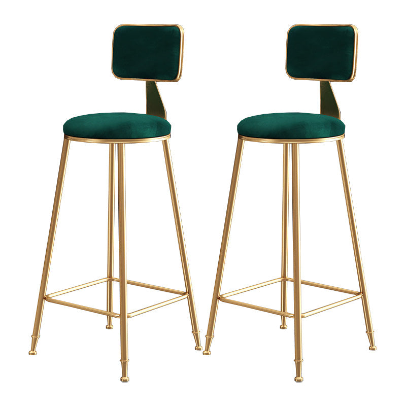 Nordic Style Backrest Counter Stool Iron Cafe Bar Stool with Cushion and Pedal Green 2 Piece Set Clearhalo 'Bar Furniture' 'Bar Stools' 'bar_stools' 'furn' 'furn_bar_stools' 'Furniture' 'furniture_bar_stools' 'Kitchen & Dining Furniture' 4889420