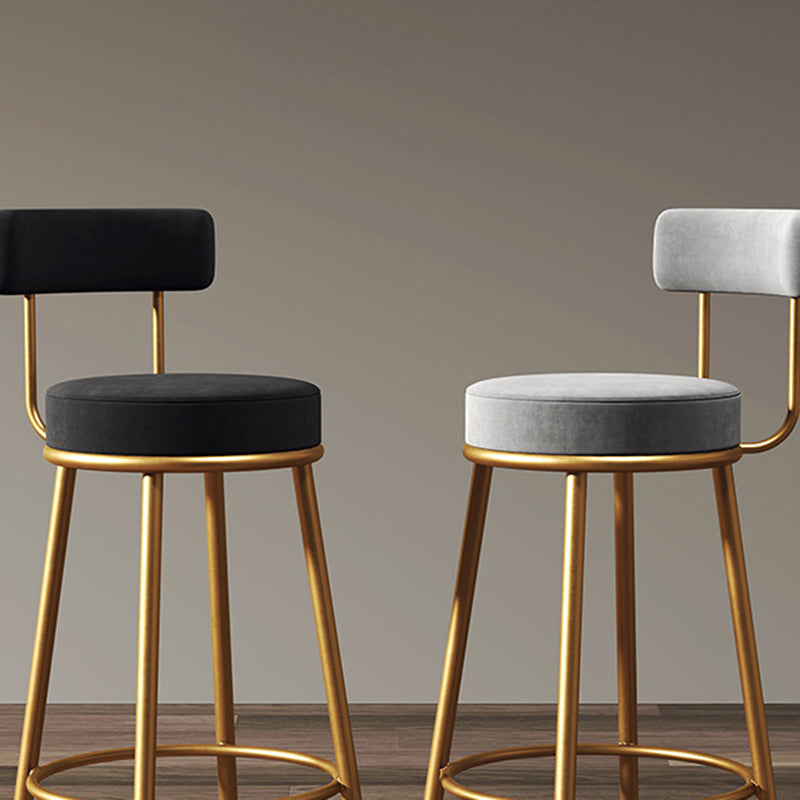 Nordic Armless Backrest Counter Stool Iron Cafe Bar Stool with Velvet Cushion and Pedal Clearhalo 'Bar Furniture' 'Bar Stools' 'bar_stools' 'furn' 'furn_bar_stools' 'Furniture' 'furniture_bar_stools' 'Kitchen & Dining Furniture' 4889432