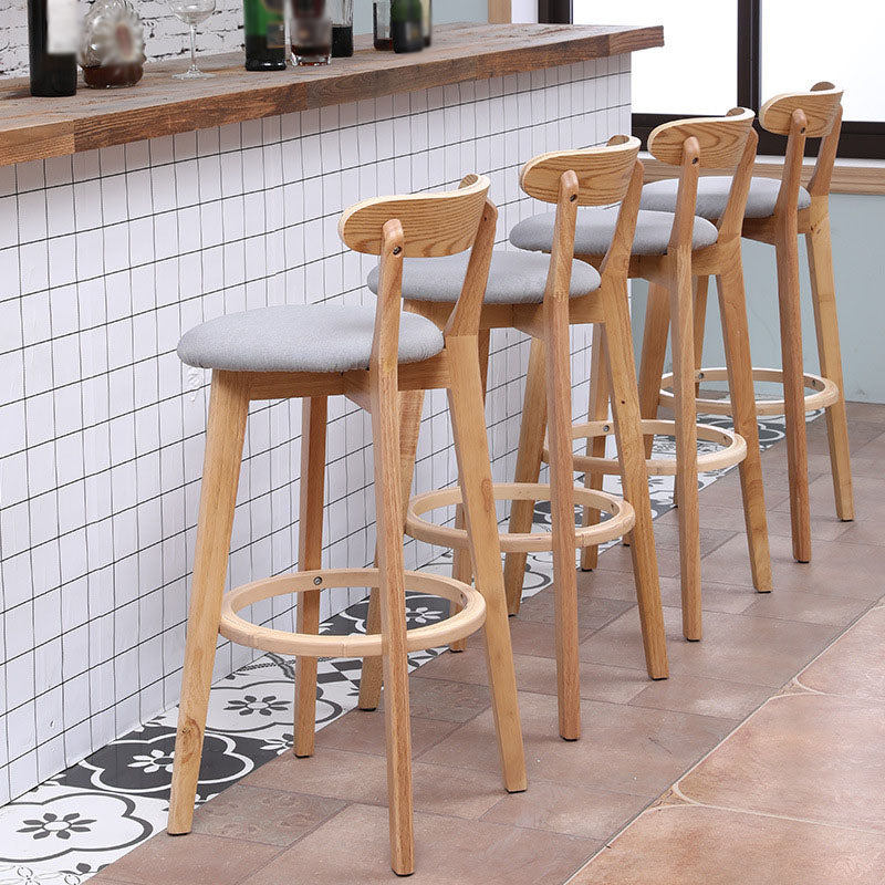 Scandinavian Rubberwood Coffee Shop Stool Footrest Upholstered Bar Stools Clearhalo 'Bar Furniture' 'Bar Stools' 'bar_stools' 'furn' 'furn_bar_stools' 'Furniture' 'furniture_bar_stools' 'Kitchen & Dining Furniture' 4889579