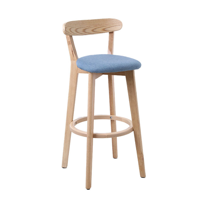 Scandinavian Rubberwood Coffee Shop Stool Footrest Upholstered Bar Stools Blue Natural 1 Piece Clearhalo 'Bar Furniture' 'Bar Stools' 'bar_stools' 'furn' 'furn_bar_stools' 'Furniture' 'furniture_bar_stools' 'Kitchen & Dining Furniture' 4889596