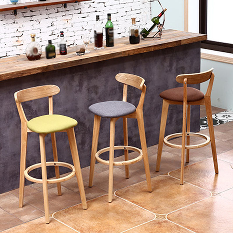 Scandinavian Rubberwood Coffee Shop Stool Footrest Upholstered Bar Stools Clearhalo 'Bar Furniture' 'Bar Stools' 'bar_stools' 'furn' 'furn_bar_stools' 'Furniture' 'furniture_bar_stools' 'Kitchen & Dining Furniture' 4889599