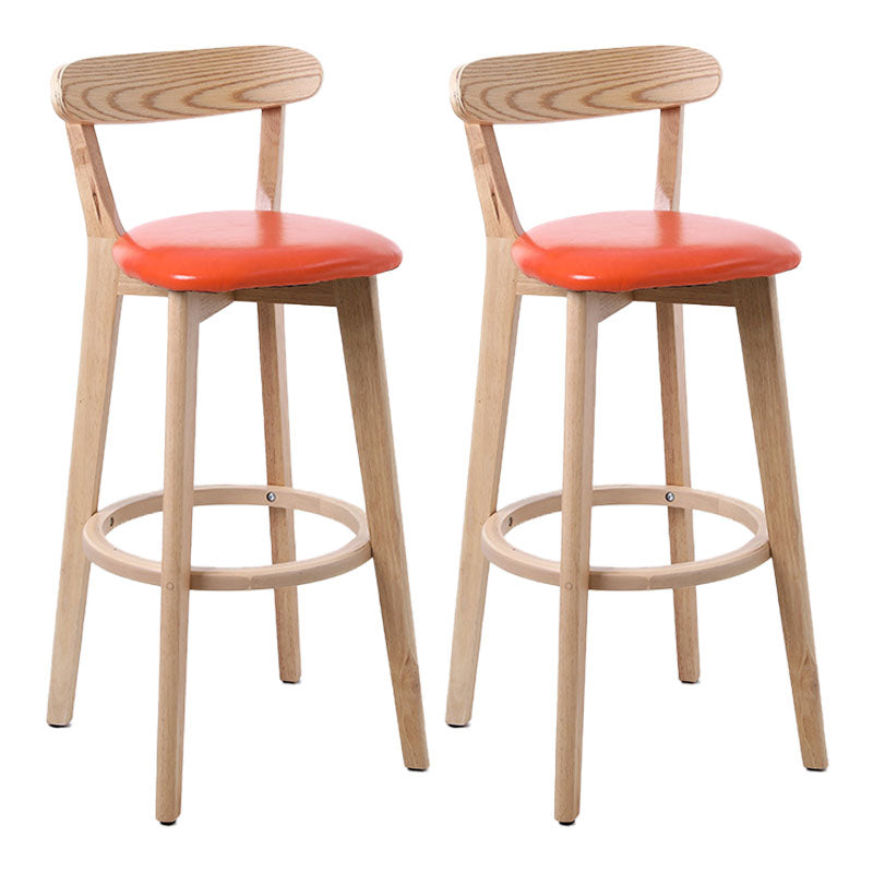 Scandinavian Rubberwood Coffee Shop Stool Footrest Upholstered Bar Stools Orange Natural 2 Piece Set Clearhalo 'Bar Furniture' 'Bar Stools' 'bar_stools' 'furn' 'furn_bar_stools' 'Furniture' 'furniture_bar_stools' 'Kitchen & Dining Furniture' 4889623