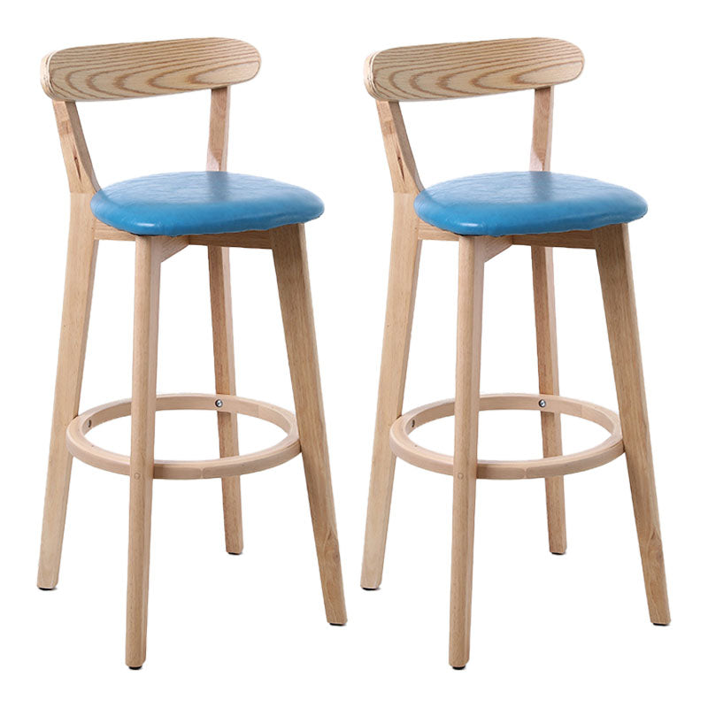 Scandinavian Rubberwood Coffee Shop Stool Footrest Upholstered Bar Stools Sky Blue Natural 2 Piece Set Clearhalo 'Bar Furniture' 'Bar Stools' 'bar_stools' 'furn' 'furn_bar_stools' 'Furniture' 'furniture_bar_stools' 'Kitchen & Dining Furniture' 4889626