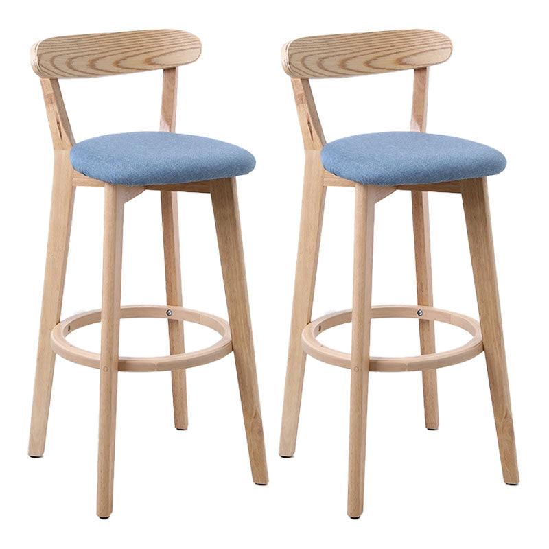 Scandinavian Rubberwood Coffee Shop Stool Footrest Upholstered Bar Stools Blue Natural 2 Piece Set Clearhalo 'Bar Furniture' 'Bar Stools' 'bar_stools' 'furn' 'furn_bar_stools' 'Furniture' 'furniture_bar_stools' 'Kitchen & Dining Furniture' 4889627