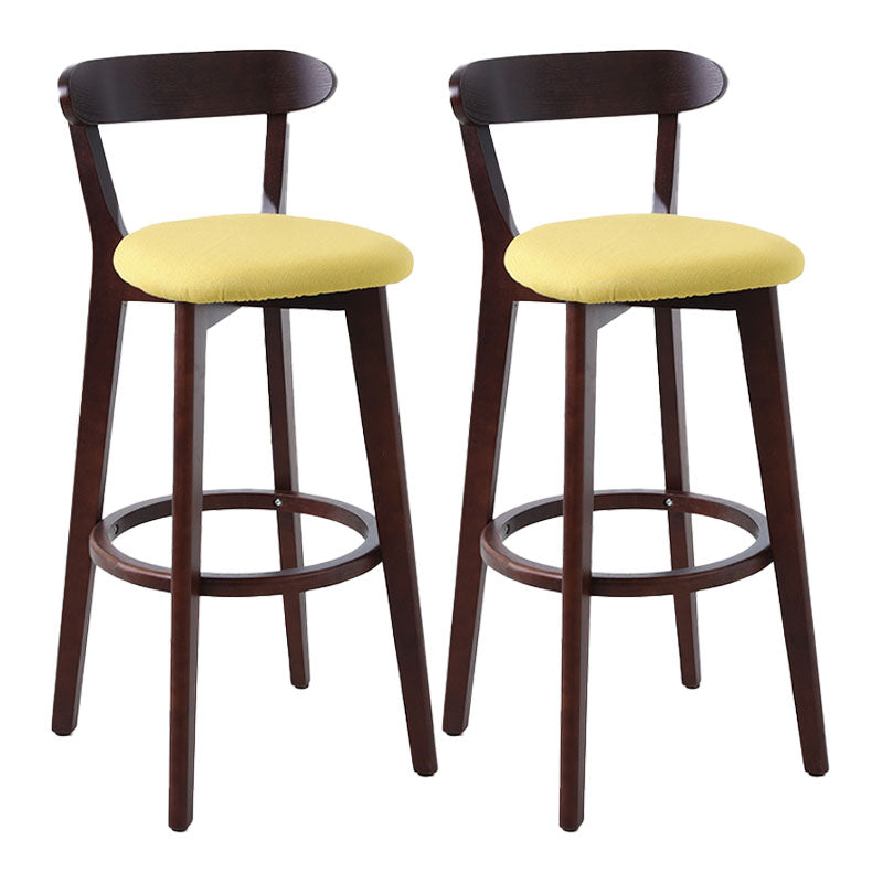 Scandinavian Rubberwood Coffee Shop Stool Footrest Upholstered Bar Stools Yellow Brown 2 Piece Set Clearhalo 'Bar Furniture' 'Bar Stools' 'bar_stools' 'furn' 'furn_bar_stools' 'Furniture' 'furniture_bar_stools' 'Kitchen & Dining Furniture' 4889631