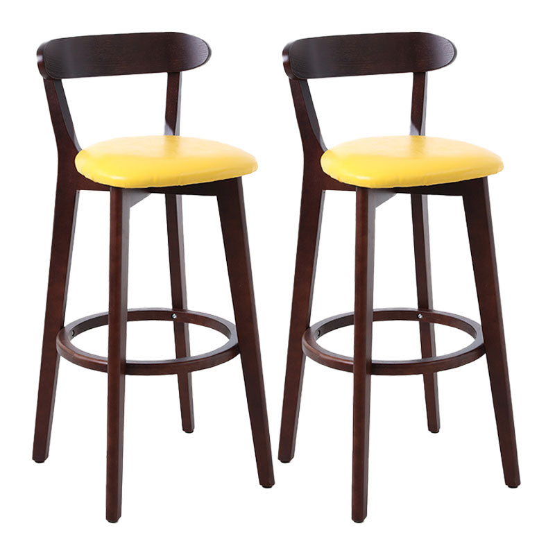 Scandinavian Rubberwood Coffee Shop Stool Footrest Upholstered Bar Stools Ginger Brown 2 Piece Set Clearhalo 'Bar Furniture' 'Bar Stools' 'bar_stools' 'furn' 'furn_bar_stools' 'Furniture' 'furniture_bar_stools' 'Kitchen & Dining Furniture' 4889632