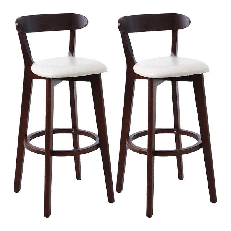 Scandinavian Rubberwood Coffee Shop Stool Footrest Upholstered Bar Stools Off-White Brown 2 Piece Set Clearhalo 'Bar Furniture' 'Bar Stools' 'bar_stools' 'furn' 'furn_bar_stools' 'Furniture' 'furniture_bar_stools' 'Kitchen & Dining Furniture' 4889633