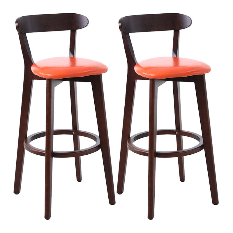 Scandinavian Rubberwood Coffee Shop Stool Footrest Upholstered Bar Stools Orange Brown 2 Piece Set Clearhalo 'Bar Furniture' 'Bar Stools' 'bar_stools' 'furn' 'furn_bar_stools' 'Furniture' 'furniture_bar_stools' 'Kitchen & Dining Furniture' 4889634