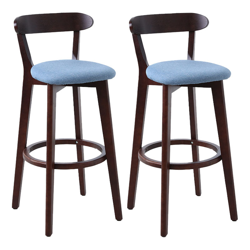 Scandinavian Rubberwood Coffee Shop Stool Footrest Upholstered Bar Stools Blue Brown 2 Piece Set Clearhalo 'Bar Furniture' 'Bar Stools' 'bar_stools' 'furn' 'furn_bar_stools' 'Furniture' 'furniture_bar_stools' 'Kitchen & Dining Furniture' 4889638