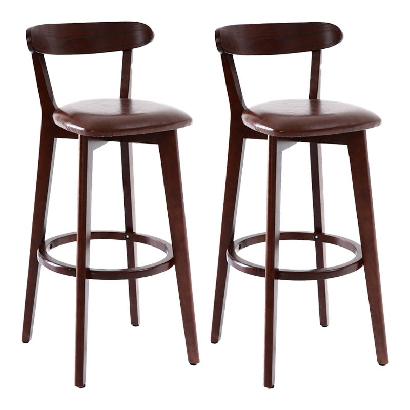 Scandinavian Rubberwood Coffee Shop Stool Footrest Upholstered Bar Stools Brown Brown 2 Piece Set Clearhalo 'Bar Furniture' 'Bar Stools' 'bar_stools' 'furn' 'furn_bar_stools' 'Furniture' 'furniture_bar_stools' 'Kitchen & Dining Furniture' 4889642