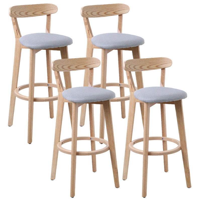 Scandinavian Rubberwood Coffee Shop Stool Footrest Upholstered Bar Stools Light Gray Natural 4 Piece Set Clearhalo 'Bar Furniture' 'Bar Stools' 'bar_stools' 'furn' 'furn_bar_stools' 'Furniture' 'furniture_bar_stools' 'Kitchen & Dining Furniture' 4889644