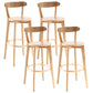Scandinavian Rubberwood Coffee Shop Stool Footrest Upholstered Bar Stools Wood Natural 4 Piece Set Clearhalo 'Bar Furniture' 'Bar Stools' 'bar_stools' 'furn' 'furn_bar_stools' 'Furniture' 'furniture_bar_stools' 'Kitchen & Dining Furniture' 4889645