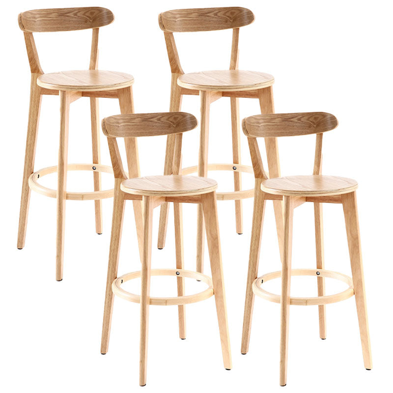 Scandinavian Rubberwood Coffee Shop Stool Footrest Upholstered Bar Stools Wood Natural 4 Piece Set Clearhalo 'Bar Furniture' 'Bar Stools' 'bar_stools' 'furn' 'furn_bar_stools' 'Furniture' 'furniture_bar_stools' 'Kitchen & Dining Furniture' 4889645