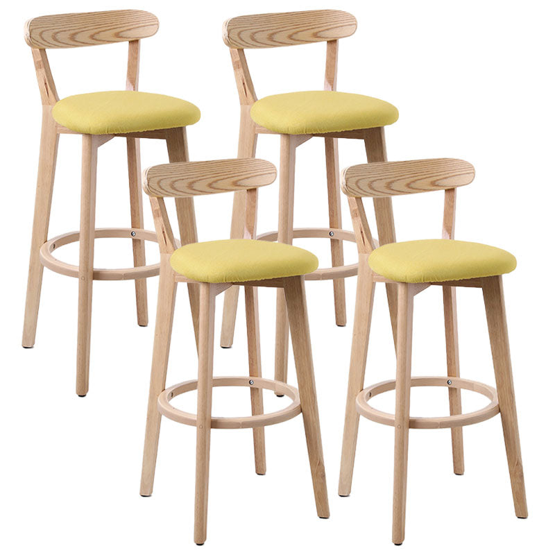 Scandinavian Rubberwood Coffee Shop Stool Footrest Upholstered Bar Stools Yellow Natural 4 Piece Set Clearhalo 'Bar Furniture' 'Bar Stools' 'bar_stools' 'furn' 'furn_bar_stools' 'Furniture' 'furniture_bar_stools' 'Kitchen & Dining Furniture' 4889647