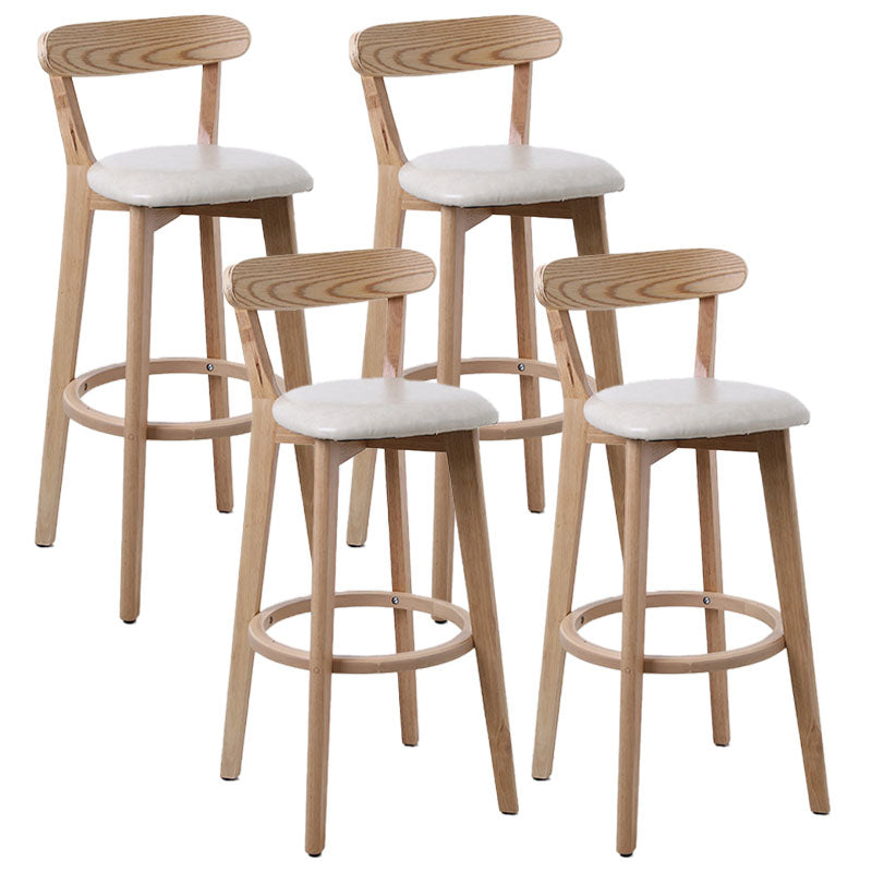 Scandinavian Rubberwood Coffee Shop Stool Footrest Upholstered Bar Stools Off-White Natural 4 Piece Set Clearhalo 'Bar Furniture' 'Bar Stools' 'bar_stools' 'furn' 'furn_bar_stools' 'Furniture' 'furniture_bar_stools' 'Kitchen & Dining Furniture' 4889649