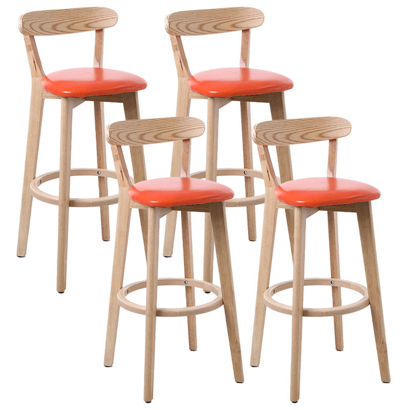 Scandinavian Rubberwood Coffee Shop Stool Footrest Upholstered Bar Stools Orange Natural 4 Piece Set Clearhalo 'Bar Furniture' 'Bar Stools' 'bar_stools' 'furn' 'furn_bar_stools' 'Furniture' 'furniture_bar_stools' 'Kitchen & Dining Furniture' 4889650