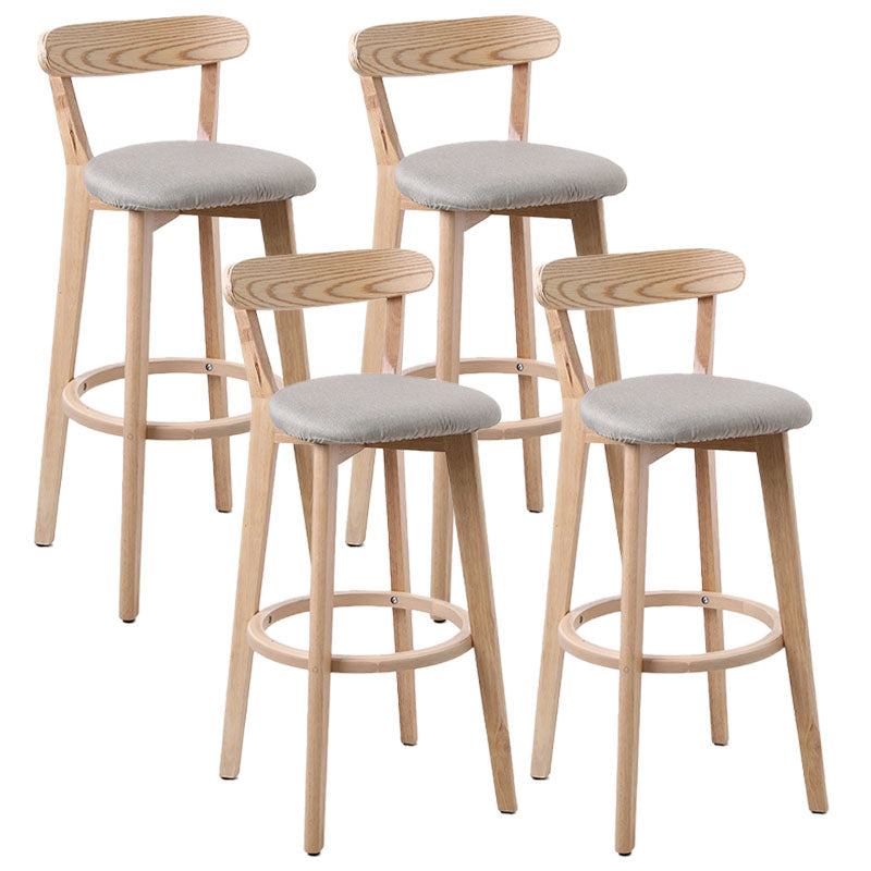 Scandinavian Rubberwood Coffee Shop Stool Footrest Upholstered Bar Stools Khaki Natural 4 Piece Set Clearhalo 'Bar Furniture' 'Bar Stools' 'bar_stools' 'furn' 'furn_bar_stools' 'Furniture' 'furniture_bar_stools' 'Kitchen & Dining Furniture' 4889651