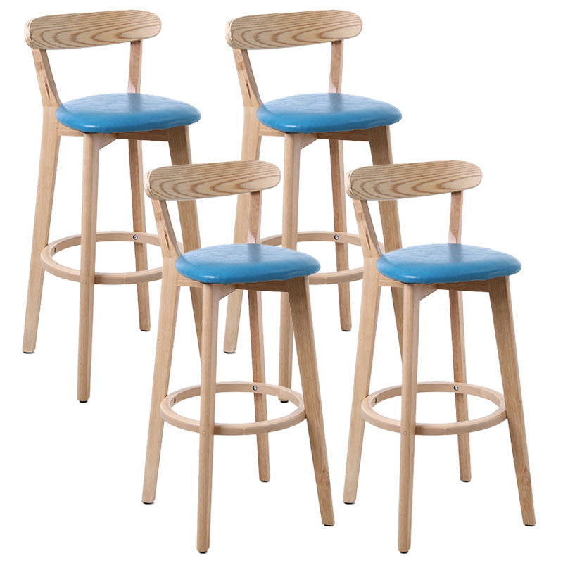 Scandinavian Rubberwood Coffee Shop Stool Footrest Upholstered Bar Stools Sky Blue Natural 4 Piece Set Clearhalo 'Bar Furniture' 'Bar Stools' 'bar_stools' 'furn' 'furn_bar_stools' 'Furniture' 'furniture_bar_stools' 'Kitchen & Dining Furniture' 4889653