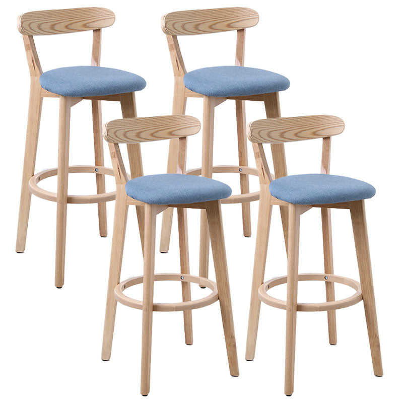 Scandinavian Rubberwood Coffee Shop Stool Footrest Upholstered Bar Stools Blue Natural 4 Piece Set Clearhalo 'Bar Furniture' 'Bar Stools' 'bar_stools' 'furn' 'furn_bar_stools' 'Furniture' 'furniture_bar_stools' 'Kitchen & Dining Furniture' 4889654