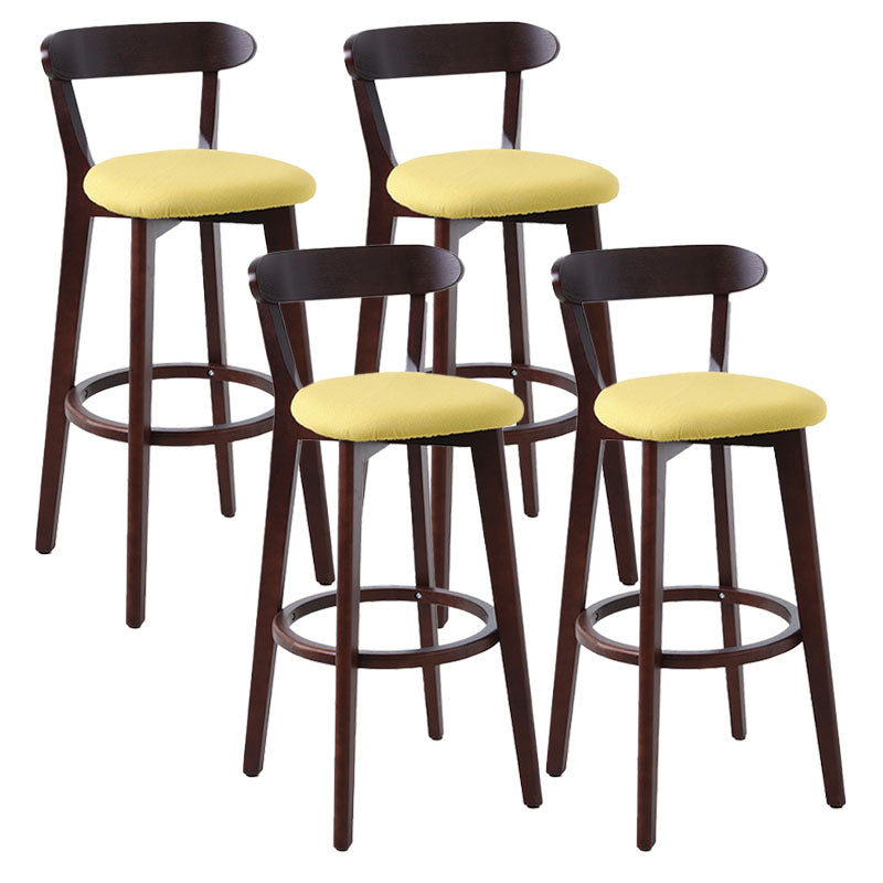 Scandinavian Rubberwood Coffee Shop Stool Footrest Upholstered Bar Stools Yellow Brown 4 Piece Set Clearhalo 'Bar Furniture' 'Bar Stools' 'bar_stools' 'furn' 'furn_bar_stools' 'Furniture' 'furniture_bar_stools' 'Kitchen & Dining Furniture' 4889658