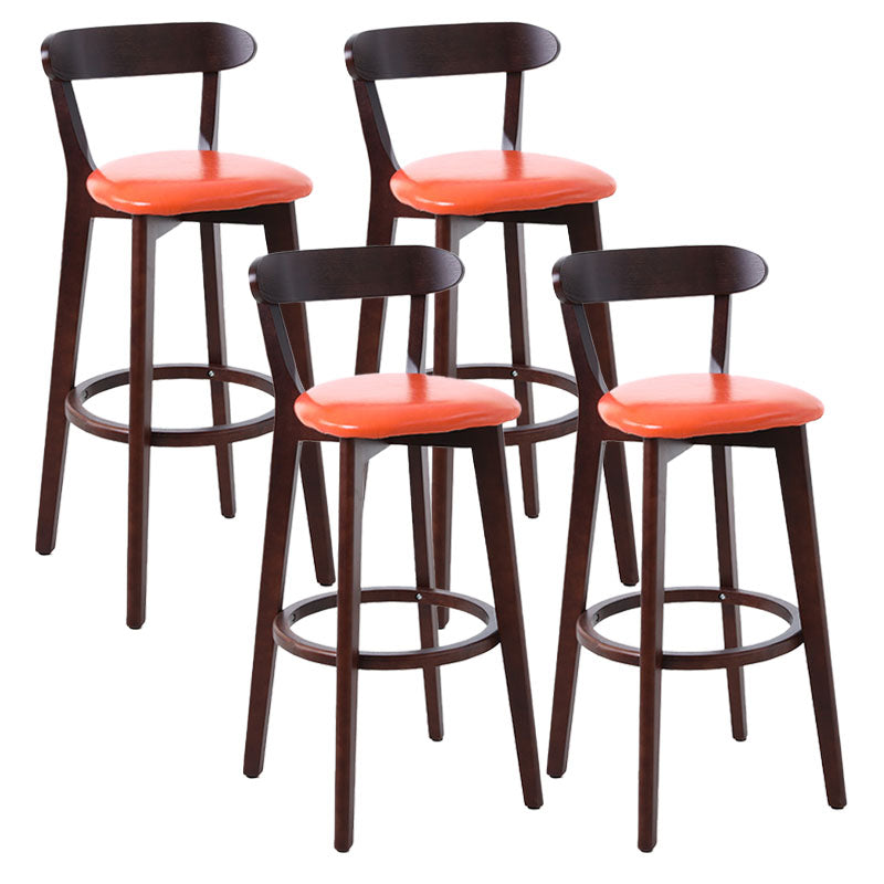 Scandinavian Rubberwood Coffee Shop Stool Footrest Upholstered Bar Stools Orange Brown 4 Piece Set Clearhalo 'Bar Furniture' 'Bar Stools' 'bar_stools' 'furn' 'furn_bar_stools' 'Furniture' 'furniture_bar_stools' 'Kitchen & Dining Furniture' 4889661