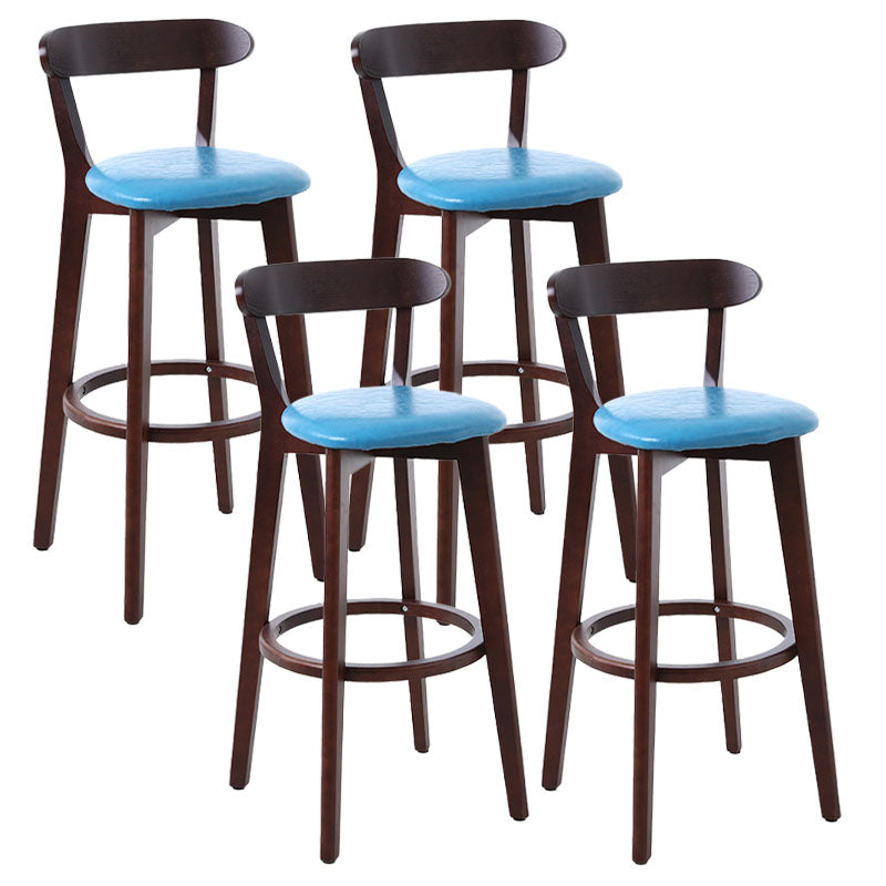 Scandinavian Rubberwood Coffee Shop Stool Footrest Upholstered Bar Stools Sky Blue Brown 4 Piece Set Clearhalo 'Bar Furniture' 'Bar Stools' 'bar_stools' 'furn' 'furn_bar_stools' 'Furniture' 'furniture_bar_stools' 'Kitchen & Dining Furniture' 4889664