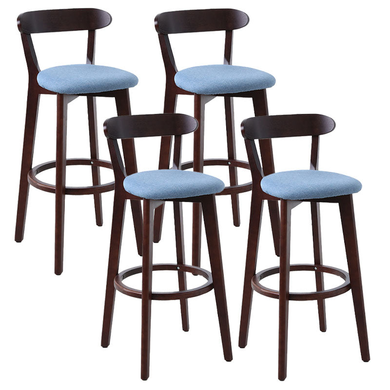 Scandinavian Rubberwood Coffee Shop Stool Footrest Upholstered Bar Stools Blue Brown 4 Piece Set Clearhalo 'Bar Furniture' 'Bar Stools' 'bar_stools' 'furn' 'furn_bar_stools' 'Furniture' 'furniture_bar_stools' 'Kitchen & Dining Furniture' 4889665