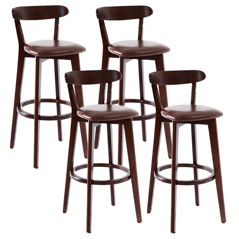 Scandinavian Rubberwood Coffee Shop Stool Footrest Upholstered Bar Stools Brown Brown 4 Piece Set Clearhalo 'Bar Furniture' 'Bar Stools' 'bar_stools' 'furn' 'furn_bar_stools' 'Furniture' 'furniture_bar_stools' 'Kitchen & Dining Furniture' 4889669