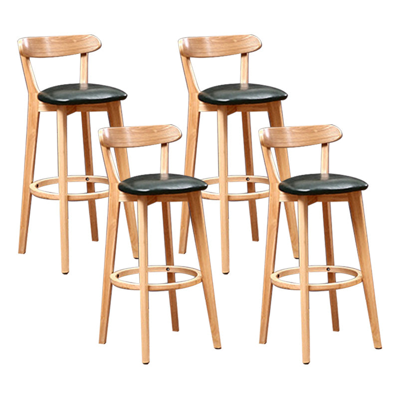 Scandinavian Rubberwood Coffee Shop Stool Footrest Upholstered Bar Stools Blackish Green Natural 4 Piece Set Clearhalo 'Bar Furniture' 'Bar Stools' 'bar_stools' 'furn' 'furn_bar_stools' 'Furniture' 'furniture_bar_stools' 'Kitchen & Dining Furniture' 4889673