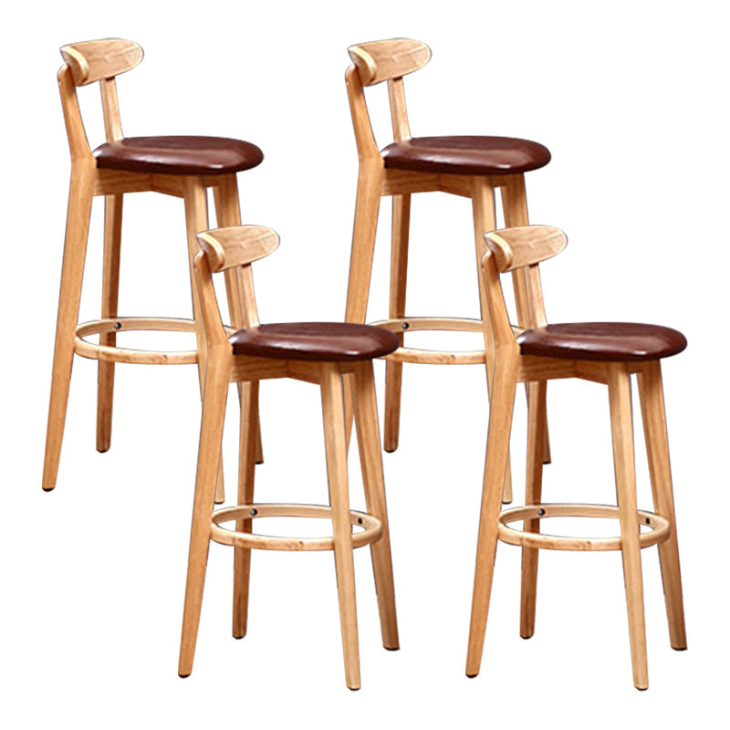 Scandinavian Rubberwood Coffee Shop Stool Footrest Upholstered Bar Stools Brown Natural 4 Piece Set Clearhalo 'Bar Furniture' 'Bar Stools' 'bar_stools' 'furn' 'furn_bar_stools' 'Furniture' 'furniture_bar_stools' 'Kitchen & Dining Furniture' 4889676