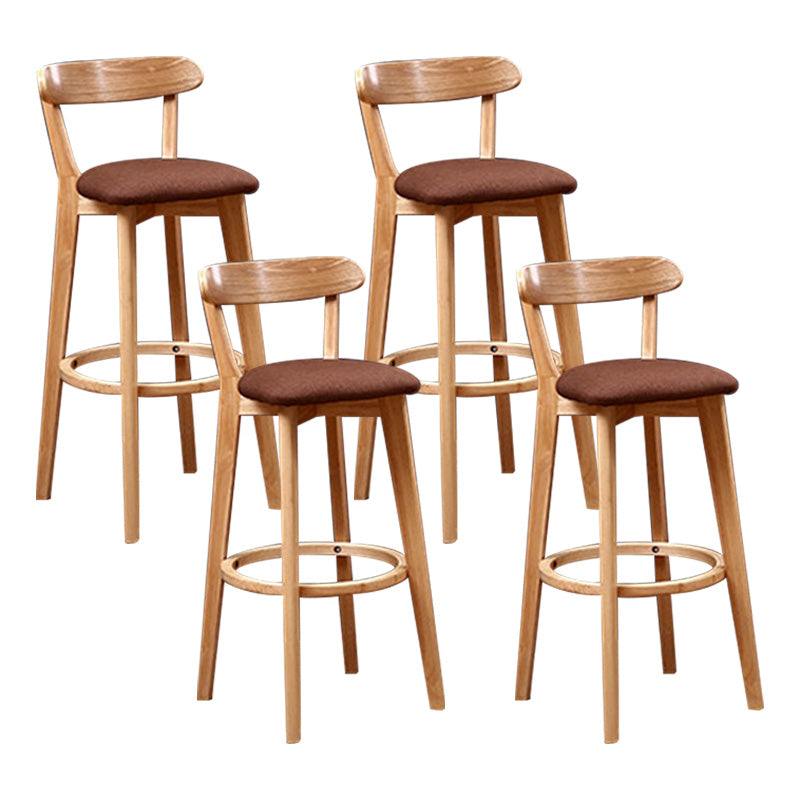 Scandinavian Rubberwood Coffee Shop Stool Footrest Upholstered Bar Stools Coffee Natural 4 Piece Set Clearhalo 'Bar Furniture' 'Bar Stools' 'bar_stools' 'furn' 'furn_bar_stools' 'Furniture' 'furniture_bar_stools' 'Kitchen & Dining Furniture' 4889682
