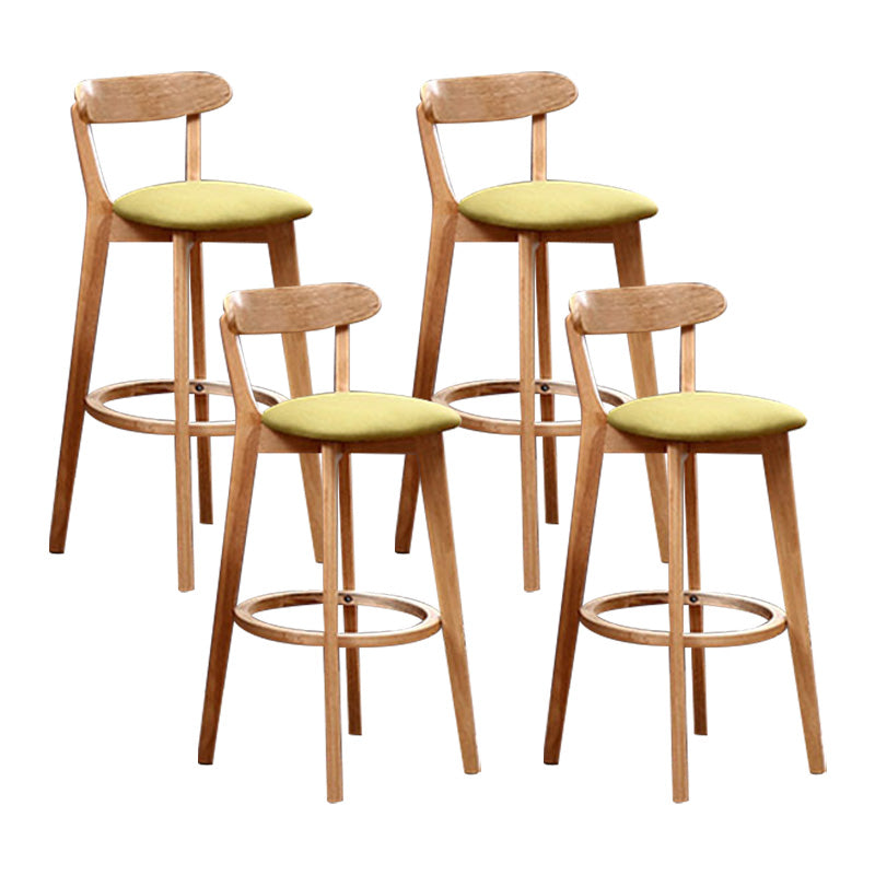 Scandinavian Rubberwood Coffee Shop Stool Footrest Upholstered Bar Stools Green Natural 4 Piece Set Clearhalo 'Bar Furniture' 'Bar Stools' 'bar_stools' 'furn' 'furn_bar_stools' 'Furniture' 'furniture_bar_stools' 'Kitchen & Dining Furniture' 4889685