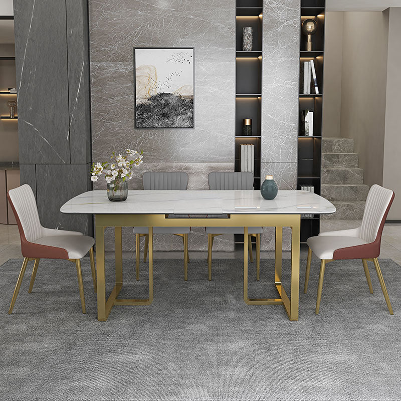 Glam 1/4/5/7 Pieces Dining Table Set with White Sintered Stone Top Scalable Dinette Set 5 Pieces: Table, 4 Chairs Clearhalo 'Dining Room Sets' 'Dining Tables & Seating' 'dining_room_set' 'furn' 'furn_dining_room_set' 'Furniture' 'furniture_dining_room_set' 'Kitchen & Dining Furniture' 4889690
